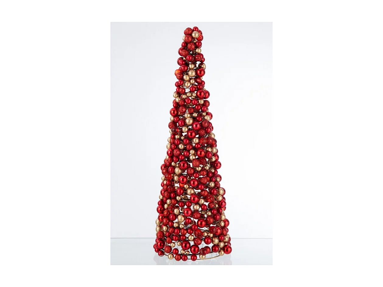 Cónico de Navidad de bolas de plástico rojas de 25x25x70 cm