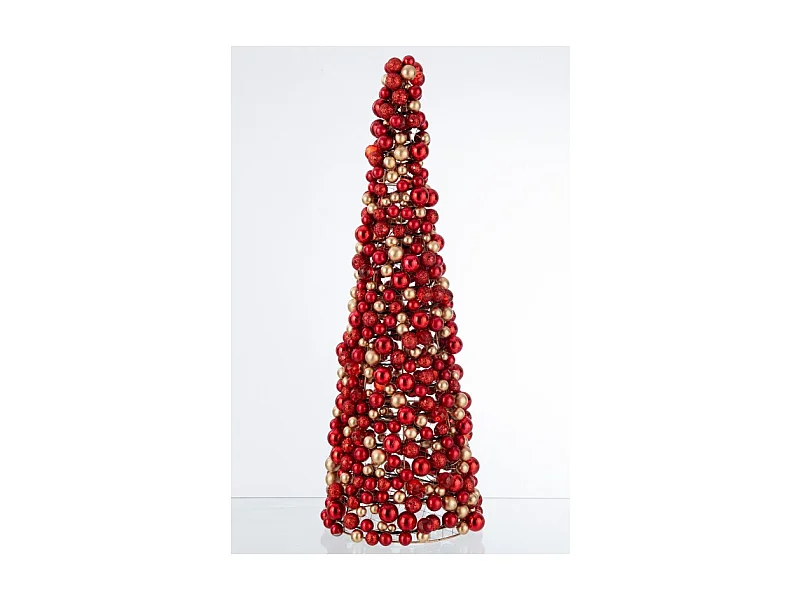 Cónico de Navidad de bolas de plástico rojas de 25x25x70 cm