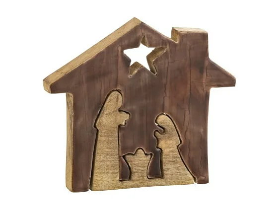 Presepe di Natale puzzle casa in legno marrone 18,5x4x18,5 cm