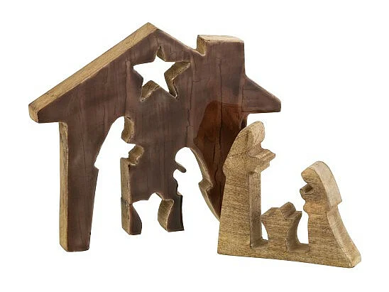 Presepe di Natale puzzle casa in legno marrone 18,5x4x18,5 cm