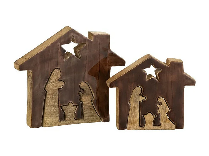 Crèche puzzle maison en bois marron 18.5x4x18.5 cm