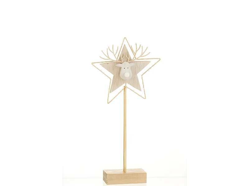Stella con testa di renna in legno oro 43x20x3 cm