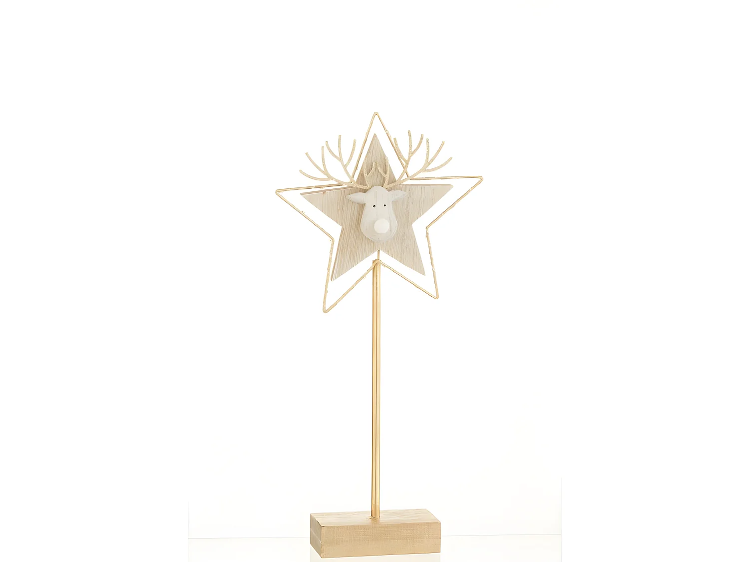 Stella con testa di renna in legno oro 43x20x3 cm