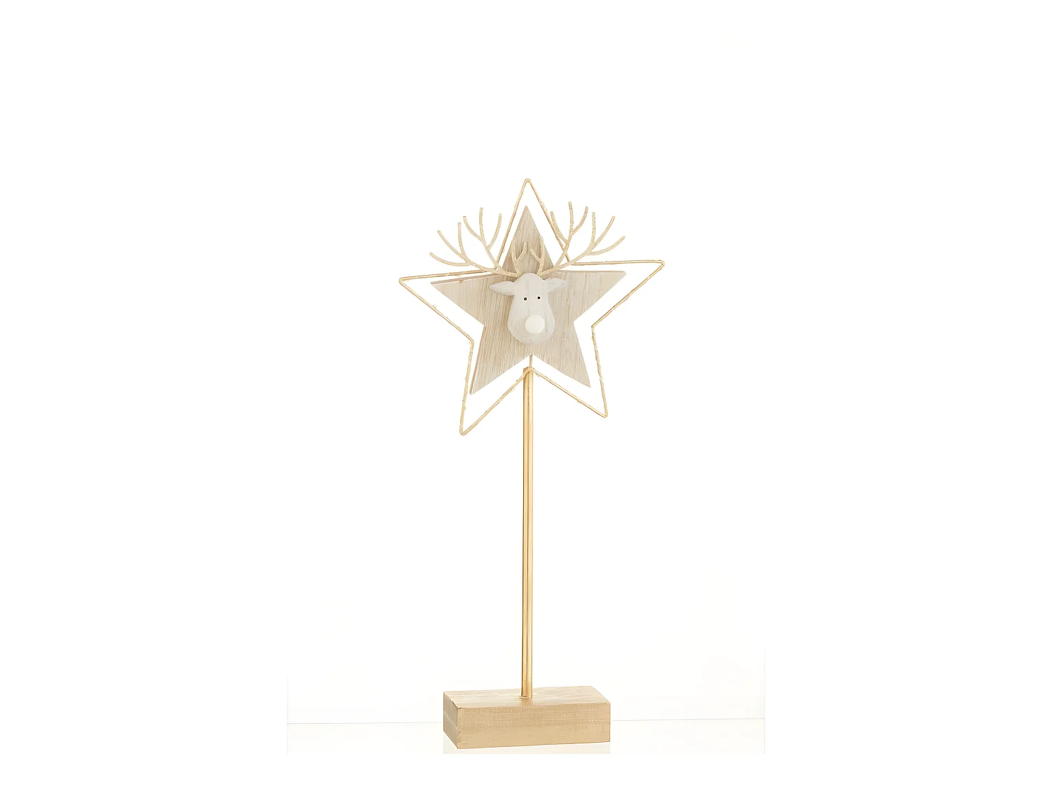 Stella con testa di renna in legno oro 43x20x3 cm