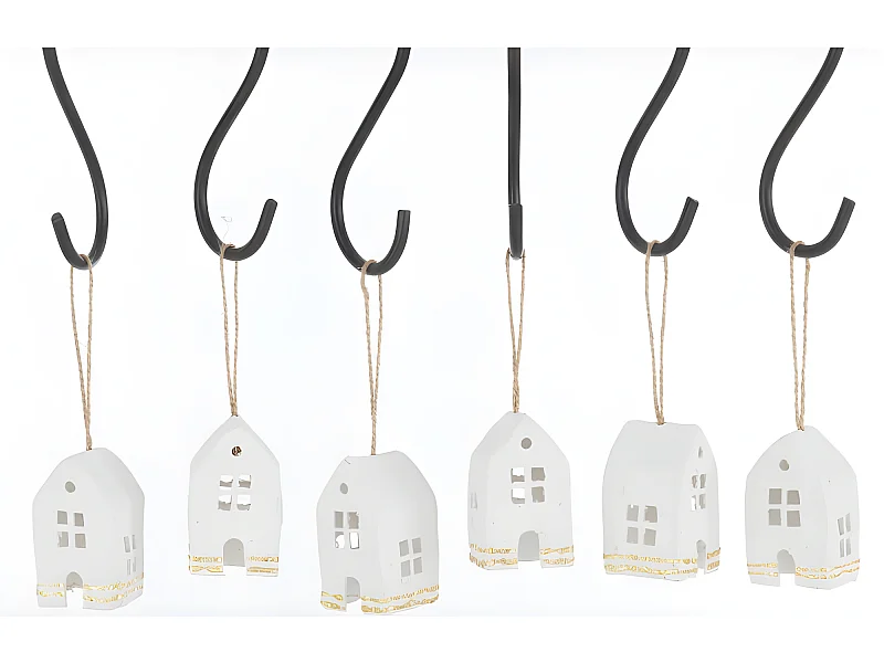 Caja de 6 casas de papel maché blanco de 15x10x8 cm