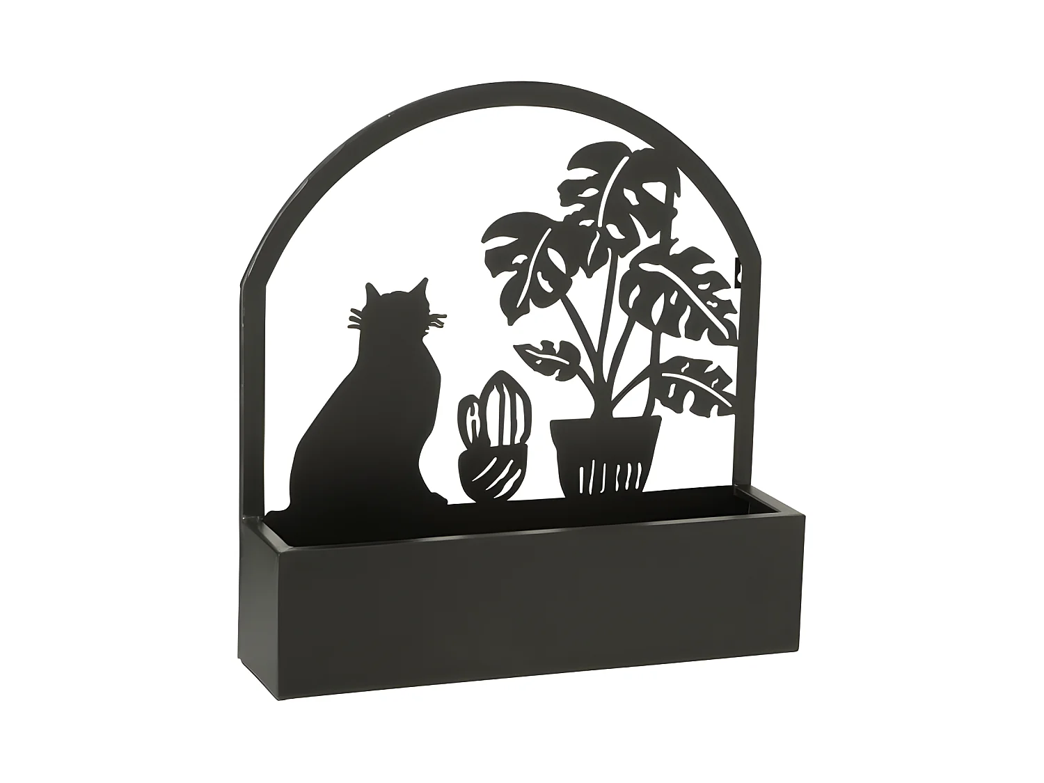 Pot de fleurs mural avec fleur et chat en métal noir L41*l11*H54cm
