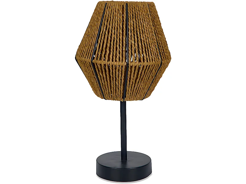 Candelero led con tulipa de cuerda y pie de metal negro natur