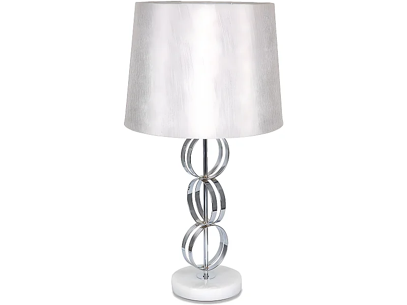 Lampara pie de aros en metal plateado y tulipa gris ring