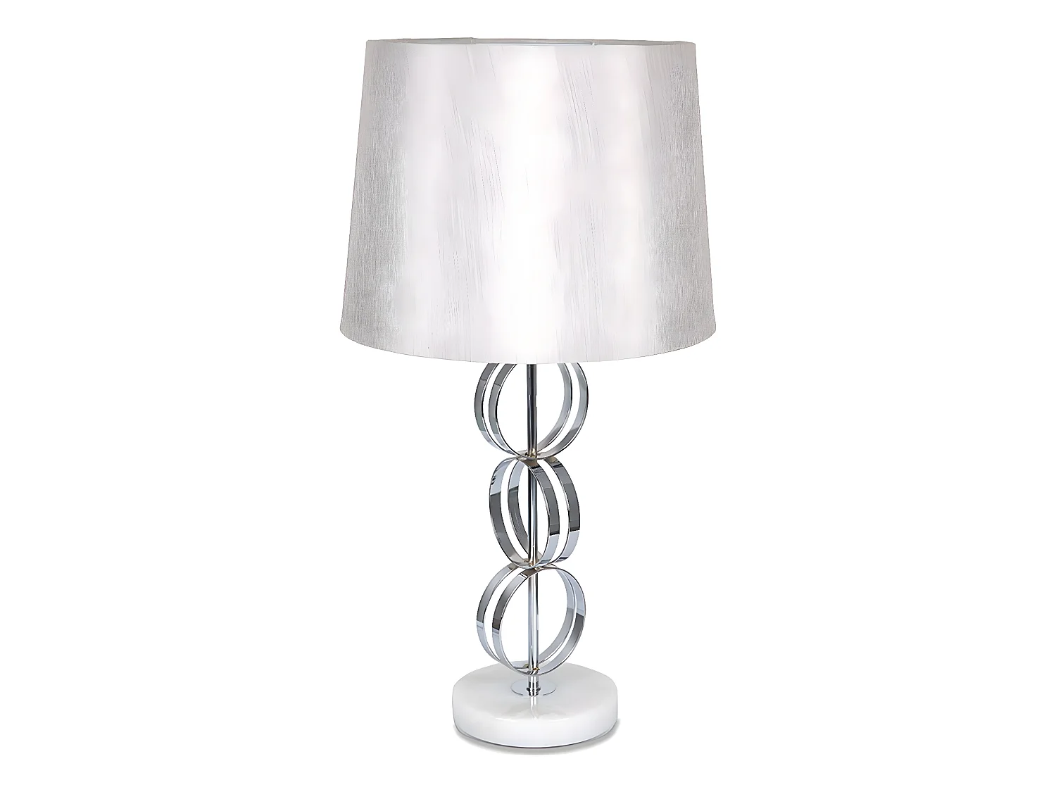 Lampara pie de aros en metal plateado y tulipa gris ring