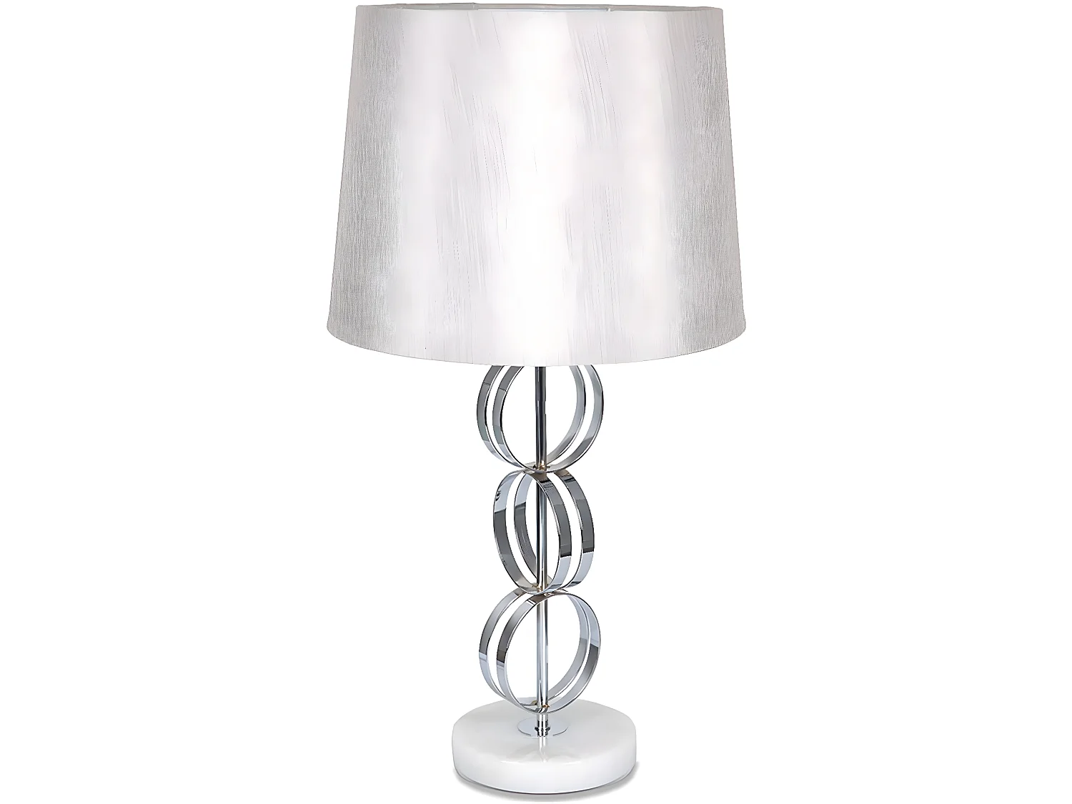 Lampara pie de aros en metal plateado y tulipa gris ring