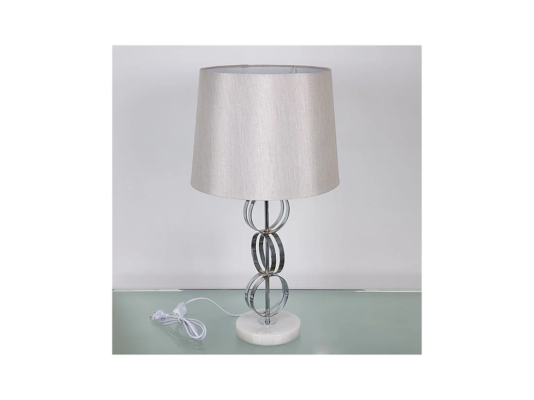 Lampara pie de aros en metal plateado y tulipa gris ring