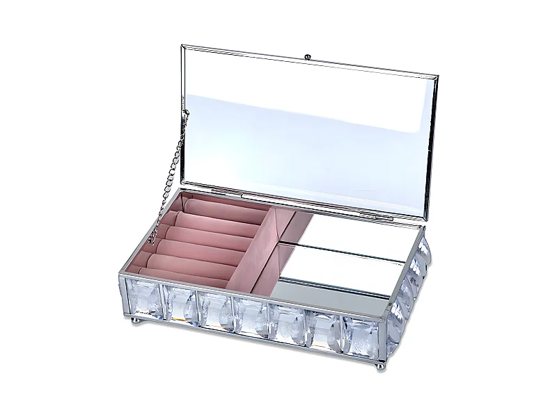 Joyero en terciopelo rosa brillantes acrilico lucy