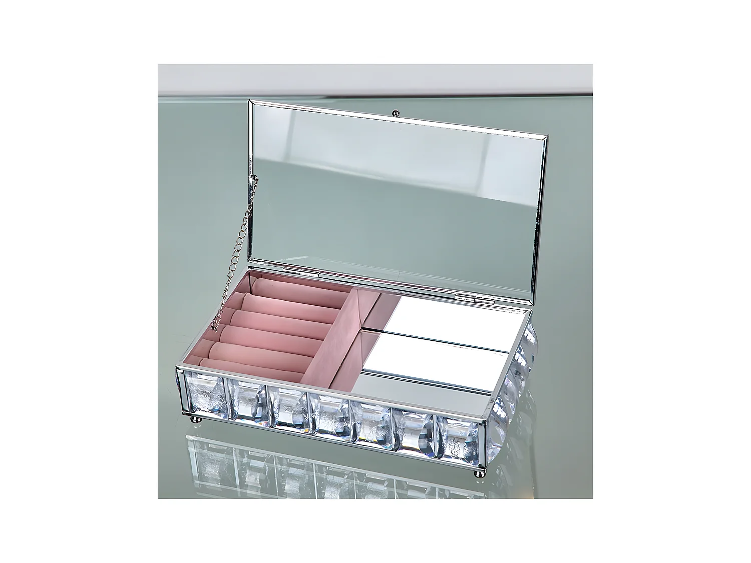 Joyero en terciopelo rosa brillantes acrilico lucy