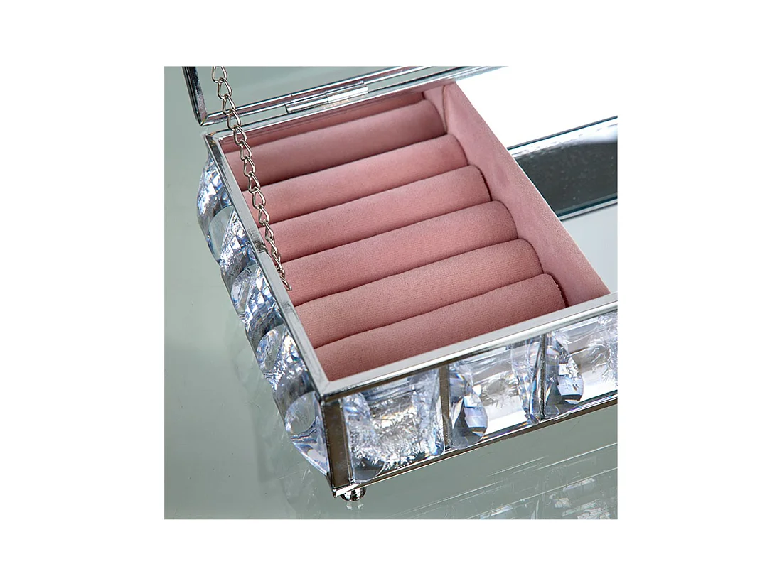 Joyero en terciopelo rosa brillantes acrilico lucy