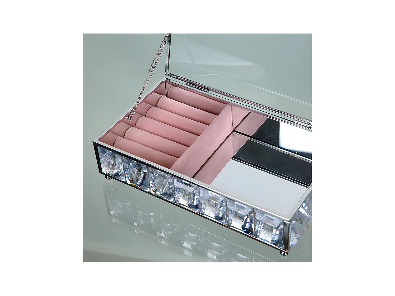 Joyero en terciopelo rosa brillantes acrilico lucy