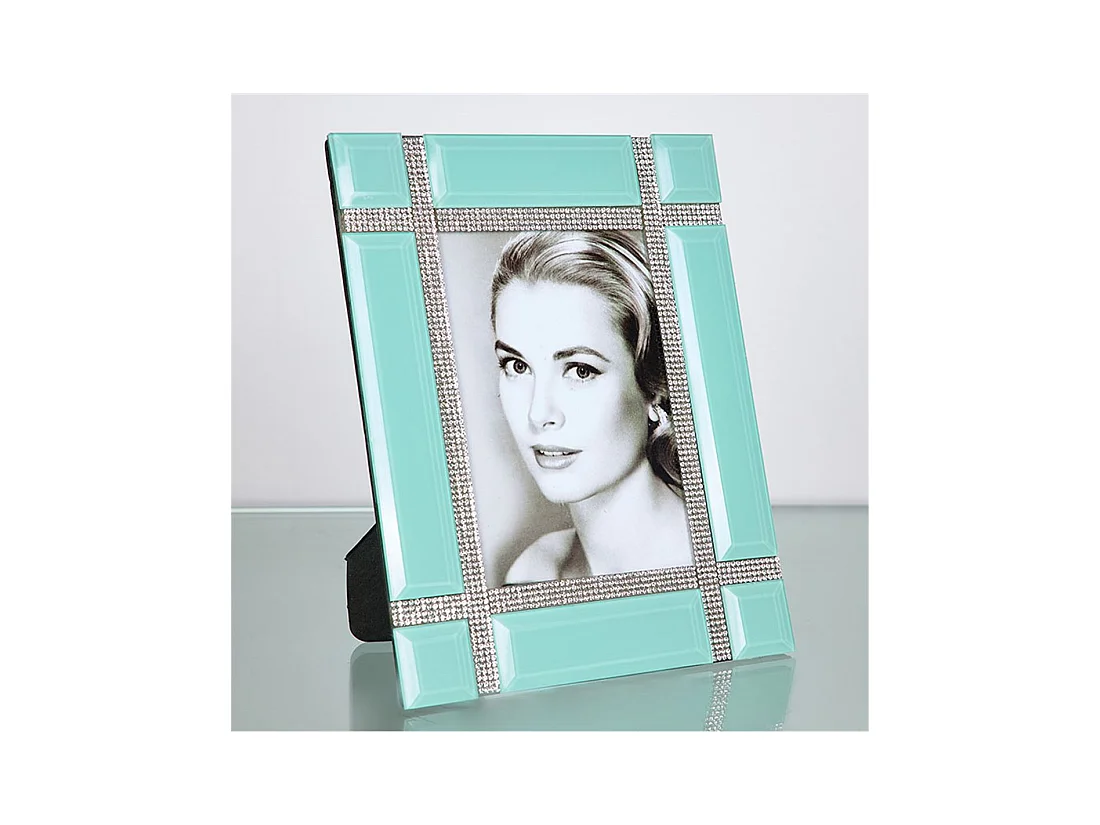 Portafoto de cristal para foto 10*15 en color verde con detalle de brillantes lucca