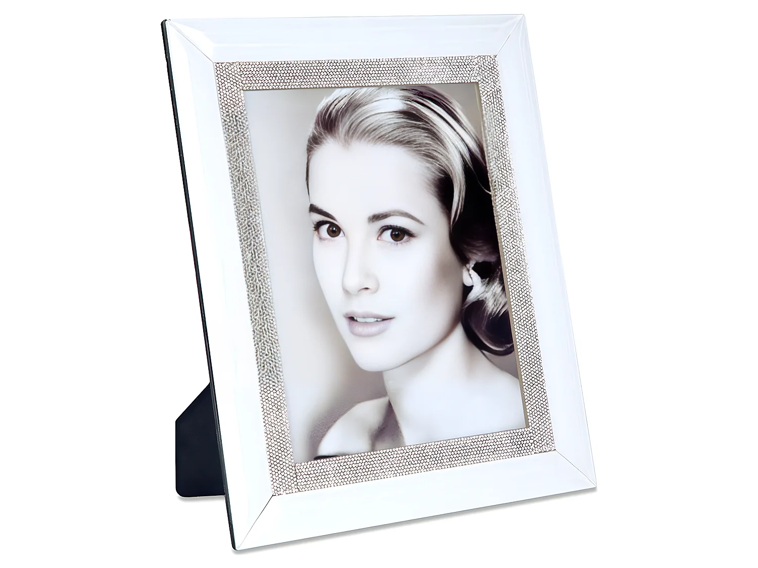 Portafoto para foto 15*20 de cristal blanco con detalle de brillantes en el marco grace