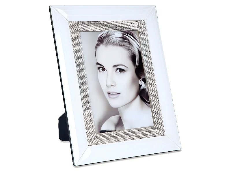 Portafoto para foto 10*15 de cristal blanco con detalle de brillantes en el marco grace