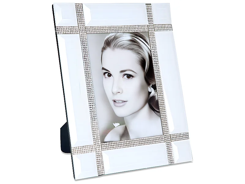 Portafoto de cristal para foto 10*15 en color blanco con detalle de brillantes lucca