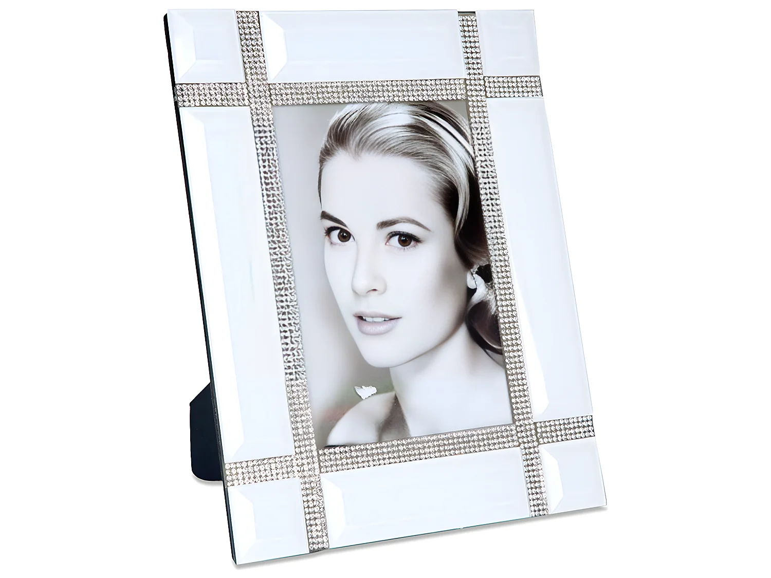 Portafoto de cristal para foto 10*15 en color blanco con detalle de brillantes lucca