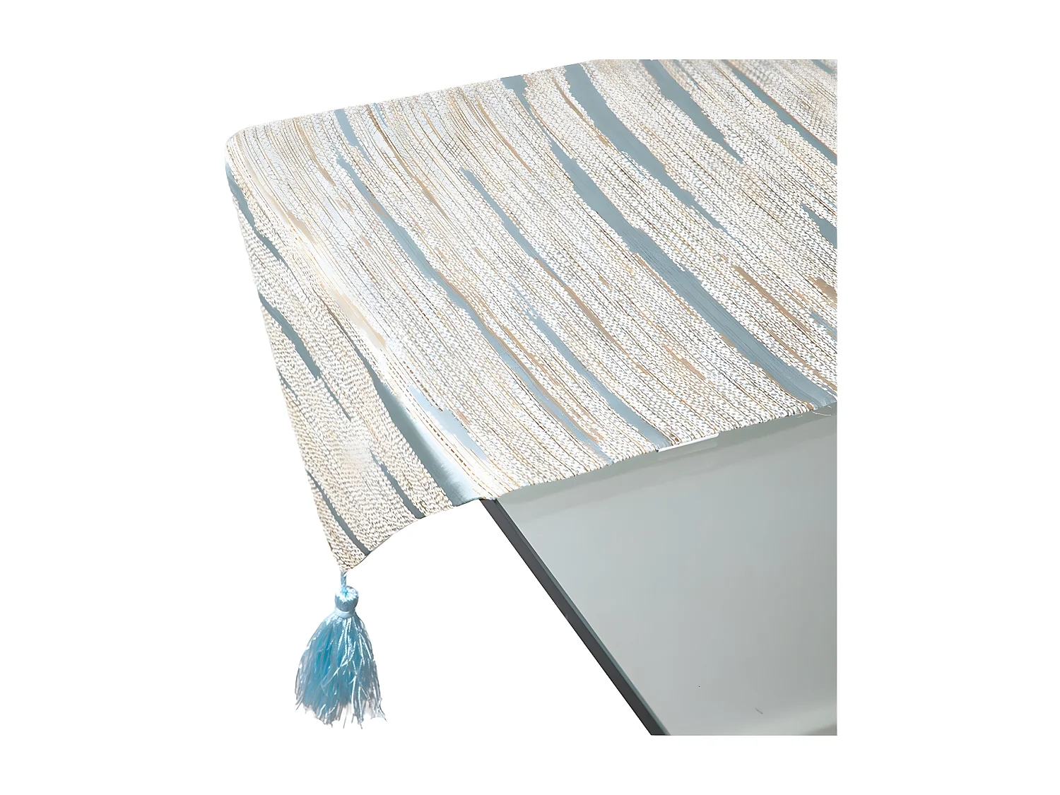 Camino de mesa en tela tipo rustico en tonos gris y azul lulo