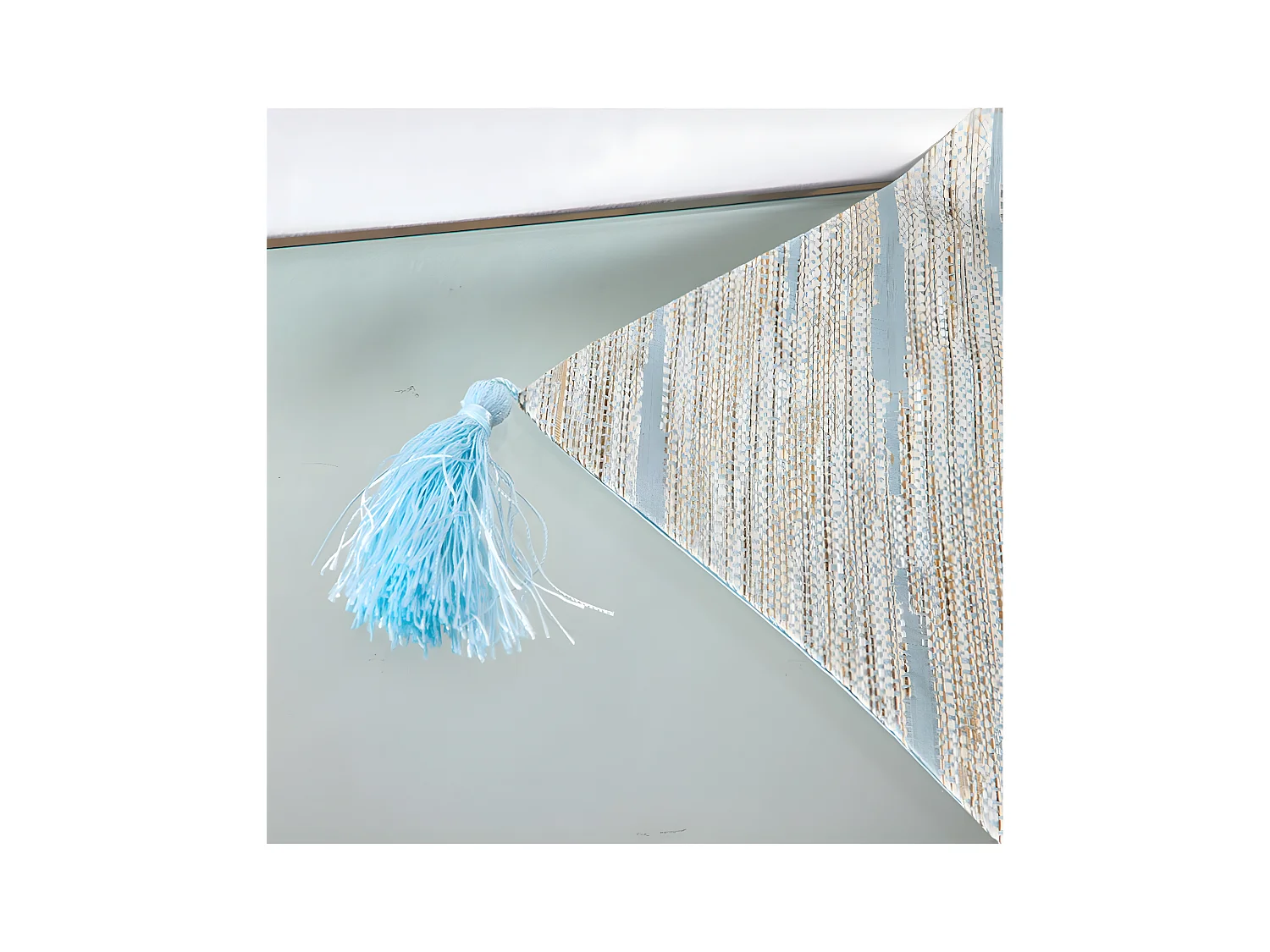 Camino de mesa en tela tipo rustico en tonos gris y azul lulo