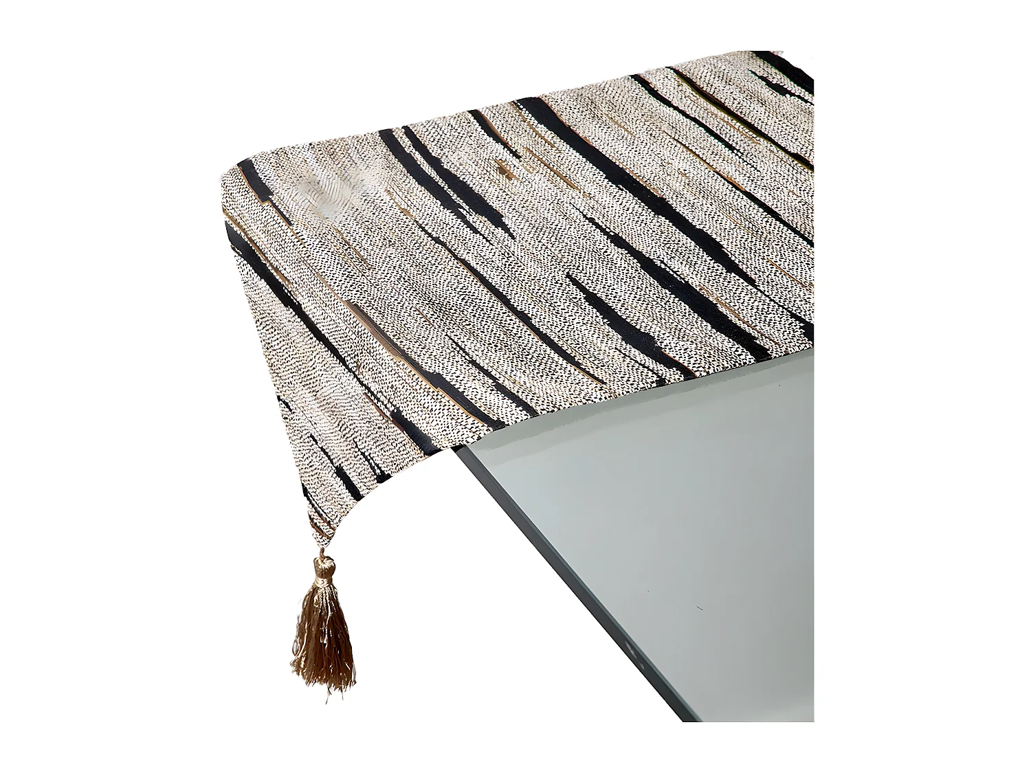 Camino de mesa en tela tipo rustico en tonos gris y negro lulo