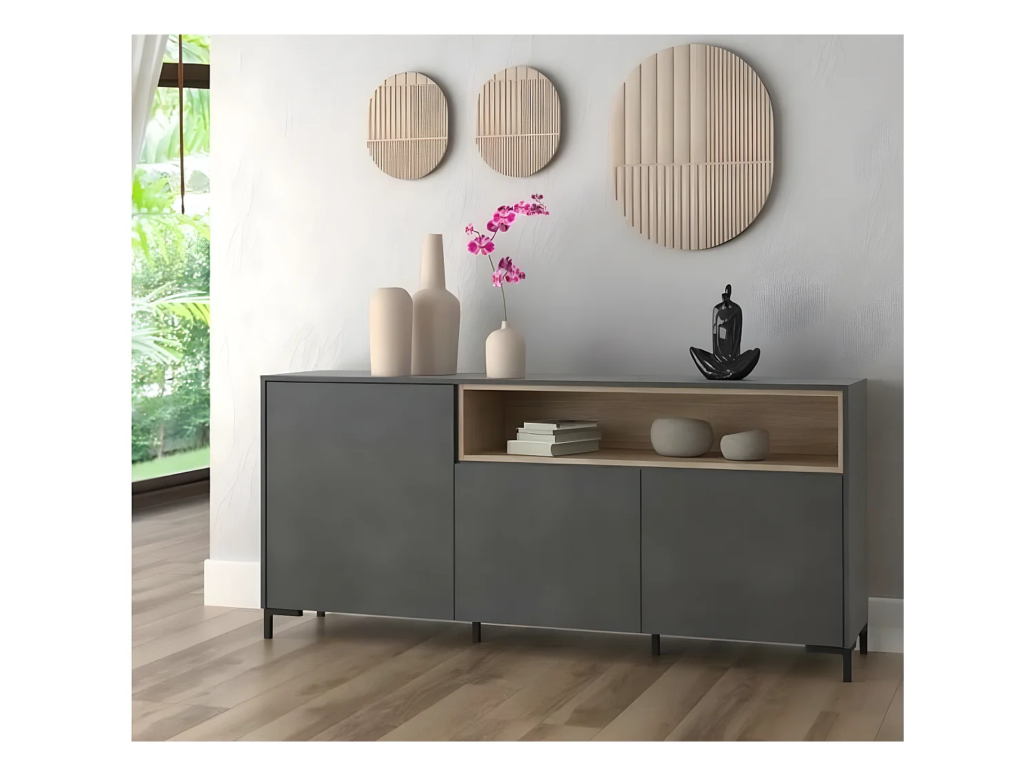 Credenza Galactic/porte girevoli/grigio