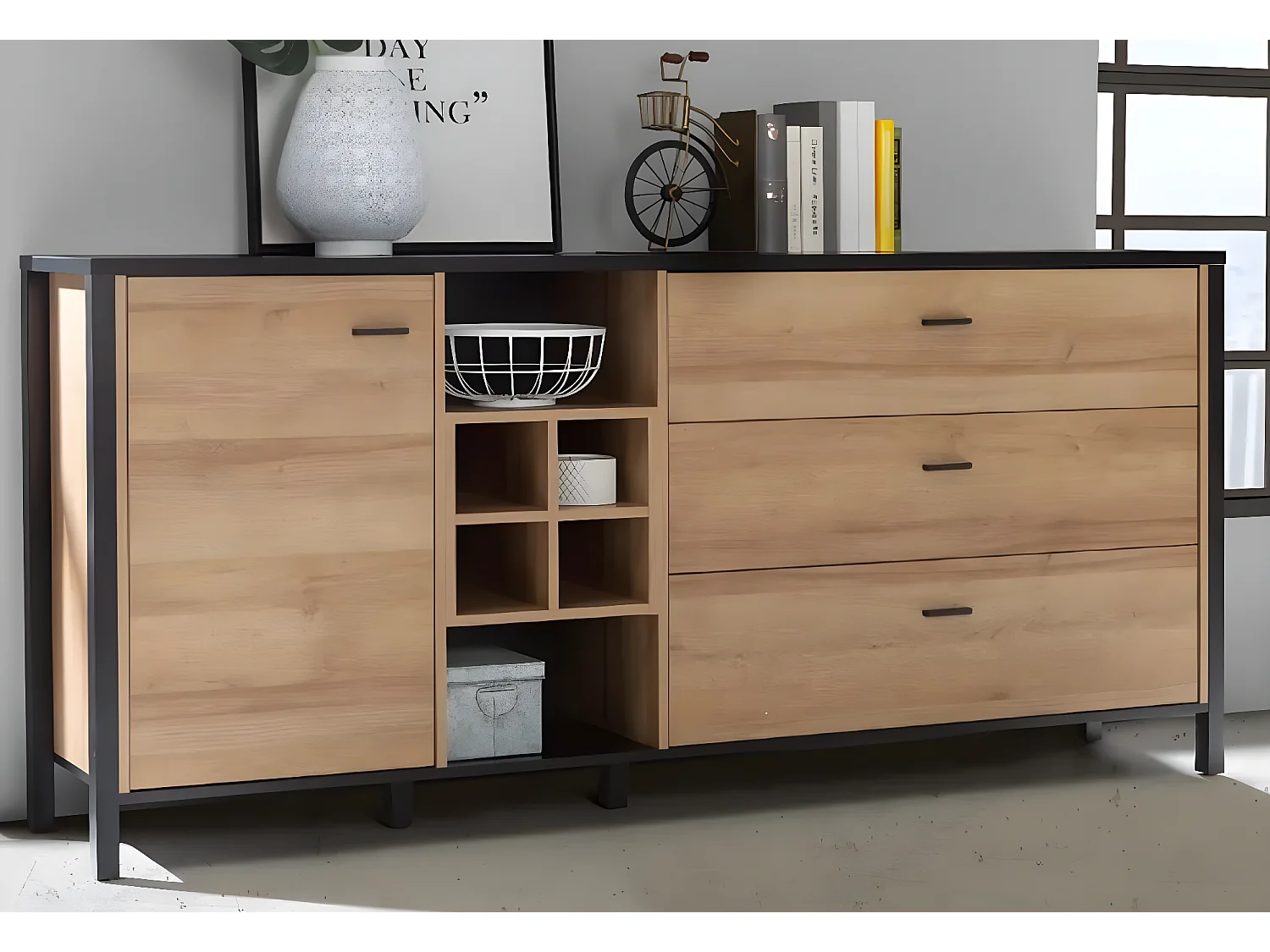 Sideboard Berger/Drehtüren&Schubladen/Braun&Schwarz