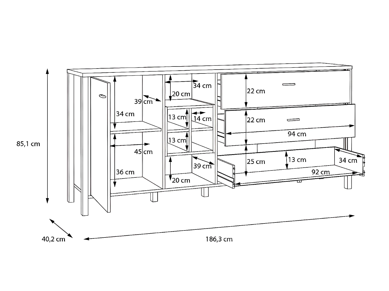 Sideboard Berger/Drehtüren&Schubladen/Braun&Schwarz