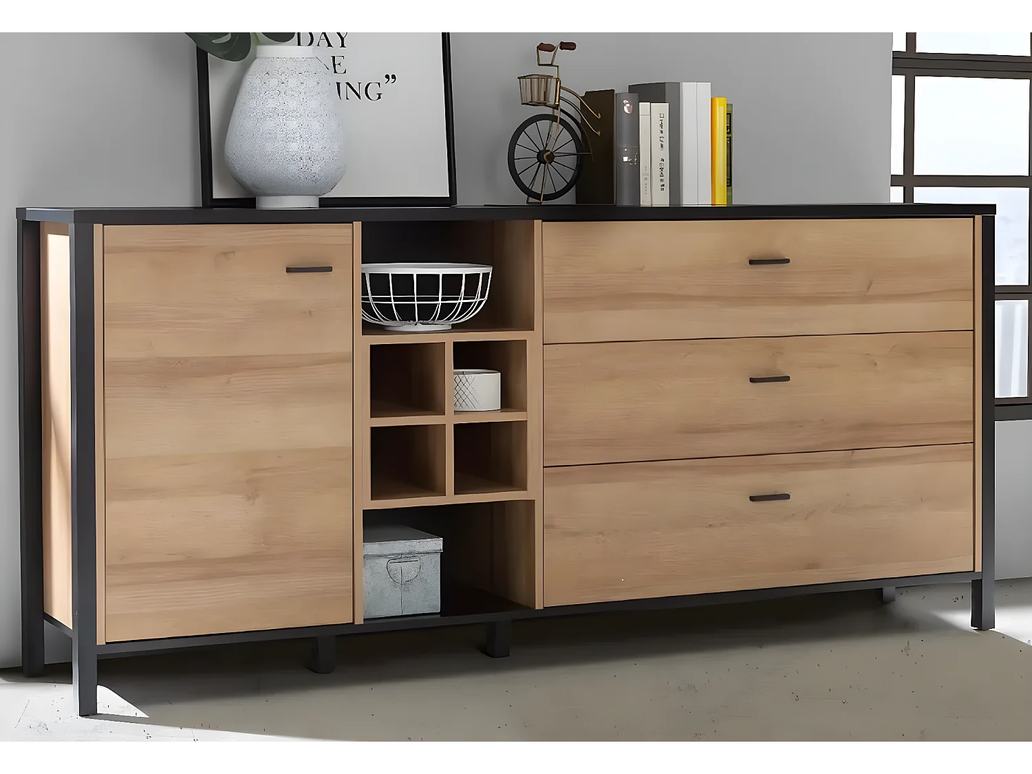 Sideboard Berger/Drehtüren&Schubladen/Braun&Schwarz