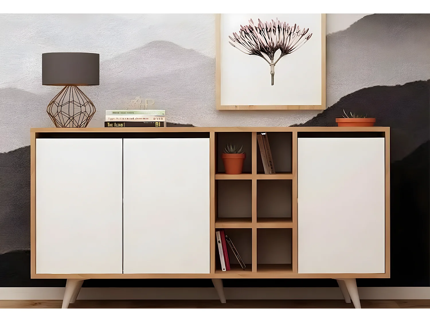 Sideboard Seria/Drehtüren/MDF/Weiss&Braun