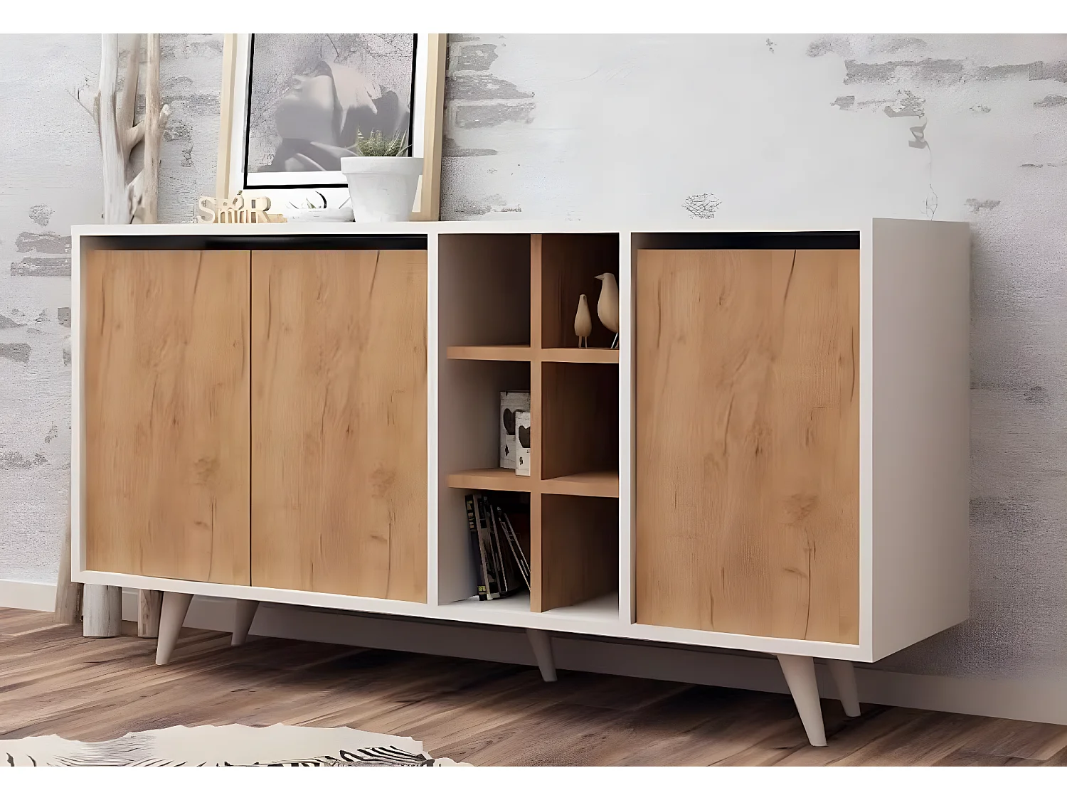 Credenza Prava/ante a battente/MDF/bianco e marrone