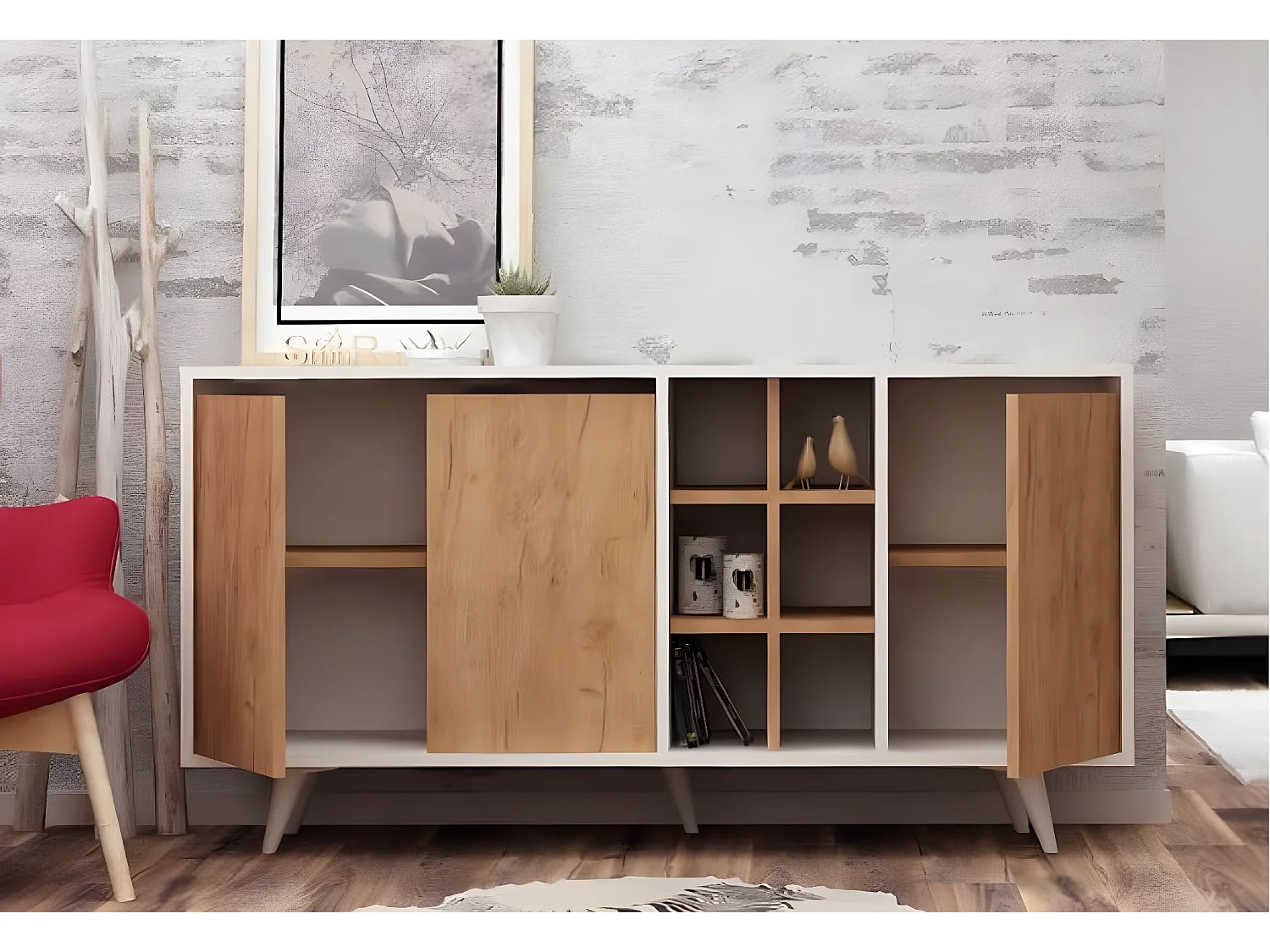 Credenza Prava/ante a battente/MDF/bianco e marrone