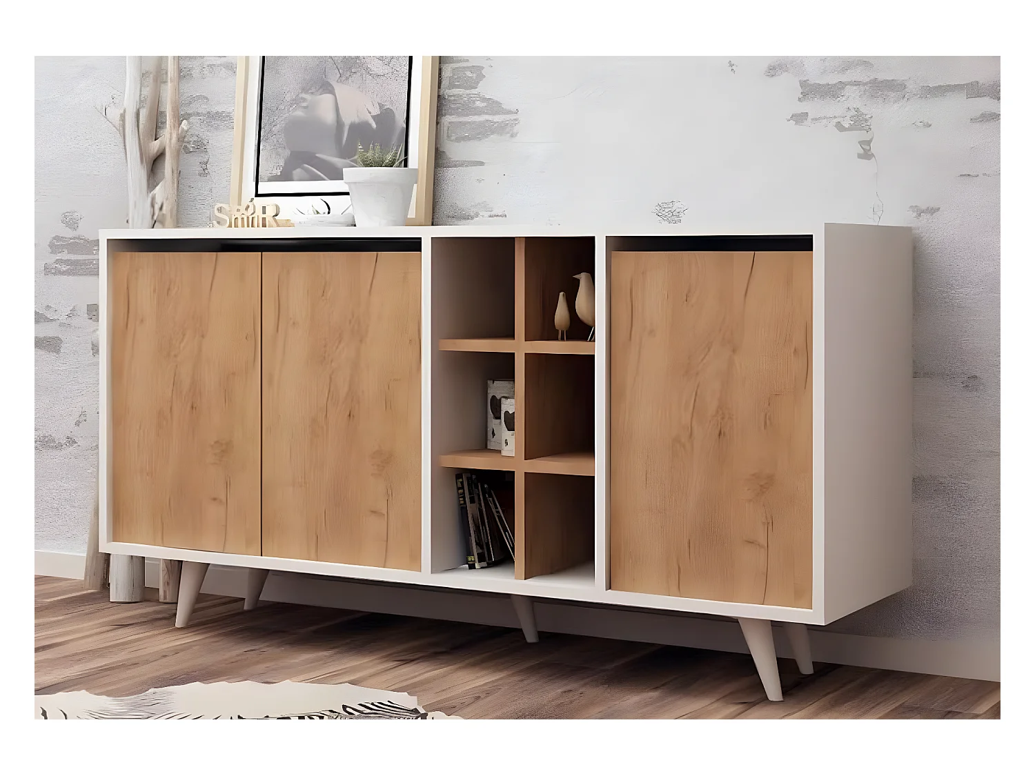 Credenza Prava/ante a battente/MDF/bianco e marrone