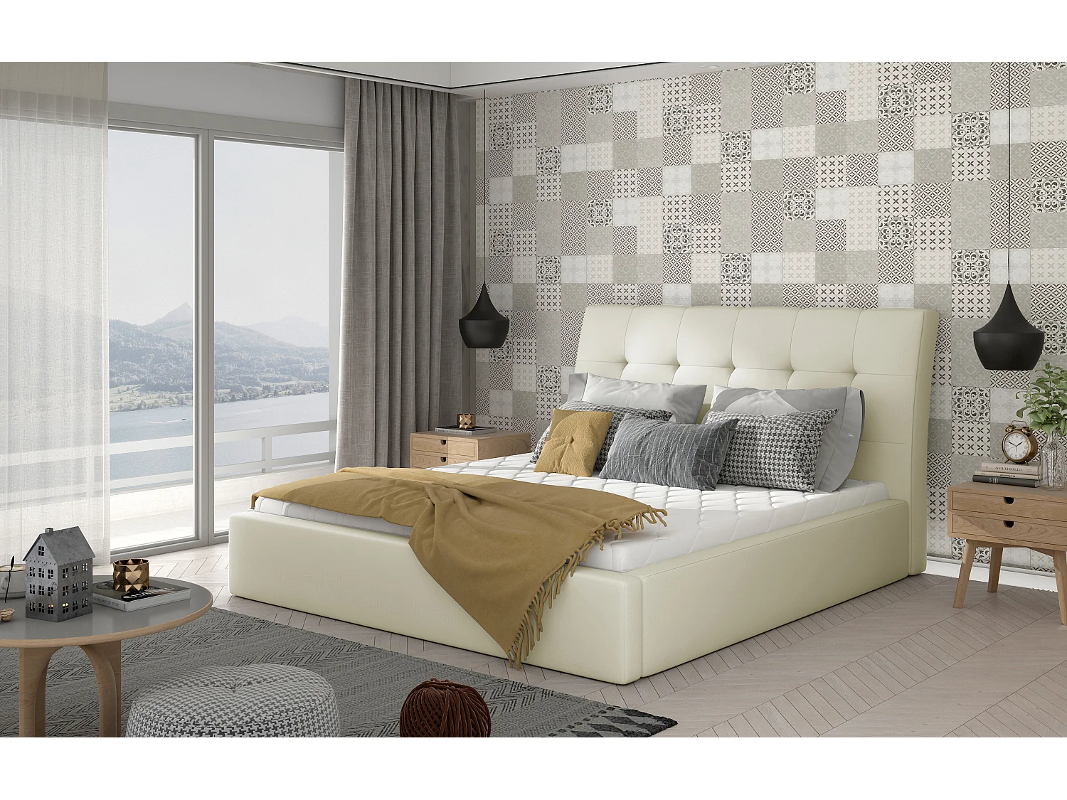 Lit Ravena L (180x200)/Tissu-Beige