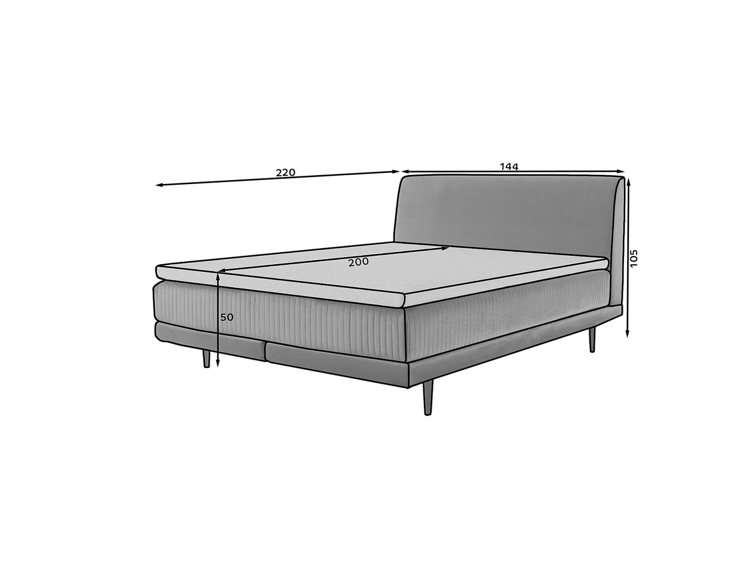 Letto Rima M (160x200)/Tissu-Bianco