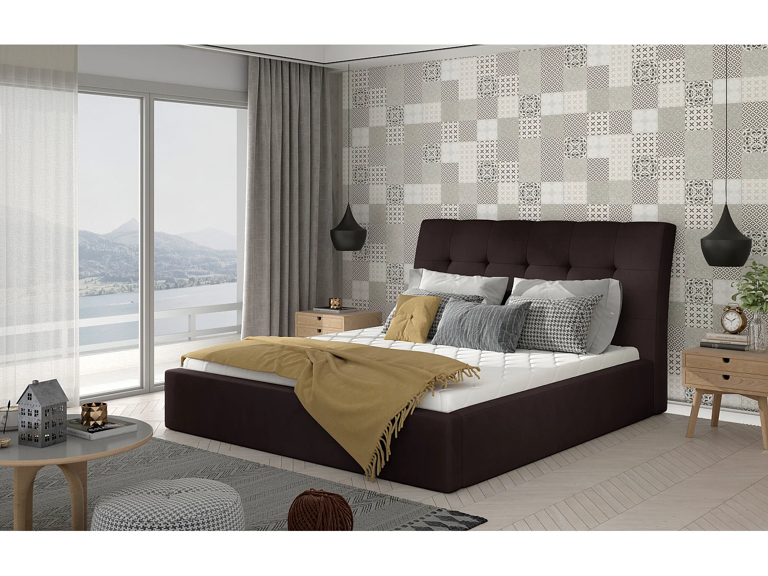 Bett Ravena XL (200x200)/Stoff-Schwarz