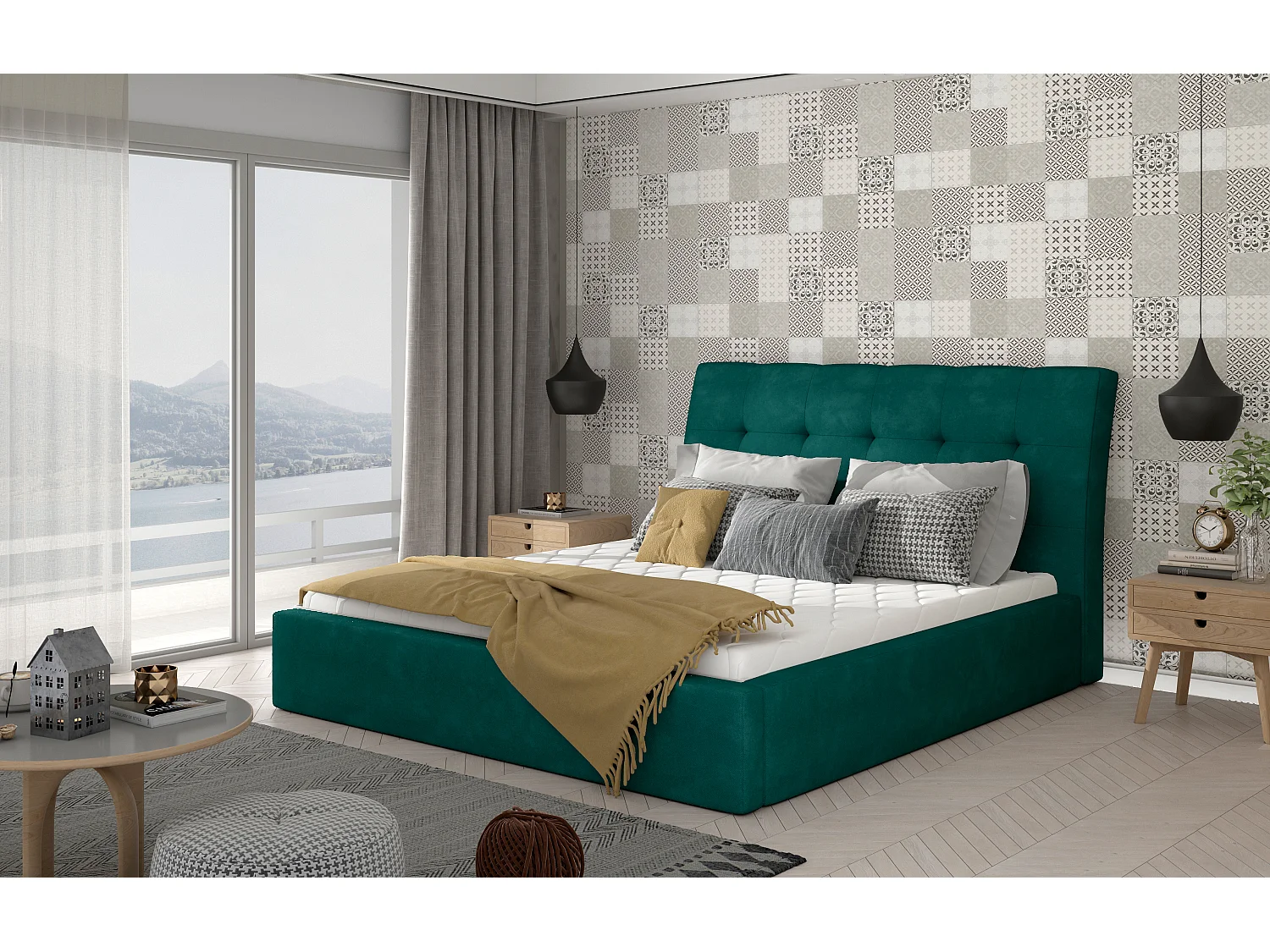 Lit Ravena XL (200x200)/Tissu-Vert