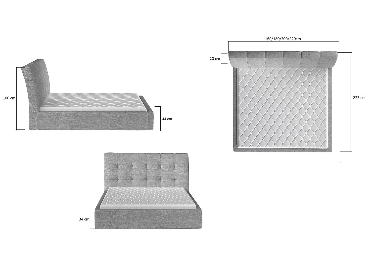 Lit Ravena XL (200x200)/Tissu-Vert