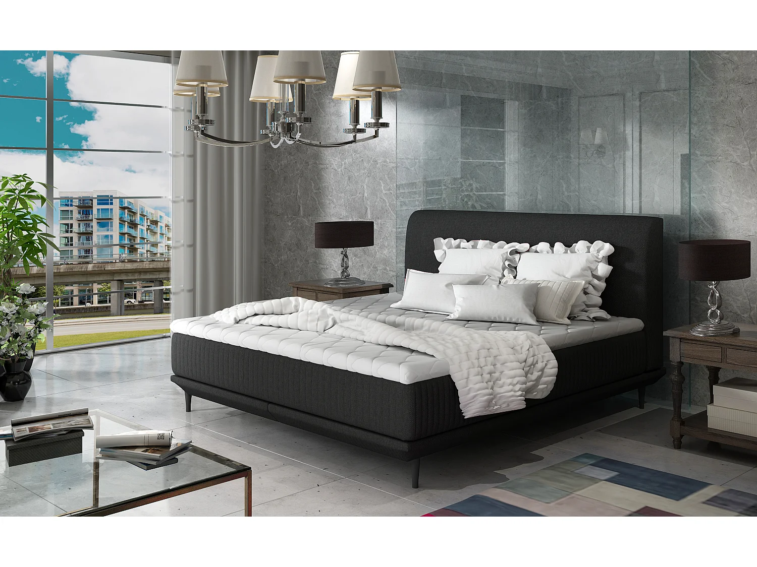 Letto Rima M (160x200)/Tessuto-Nero