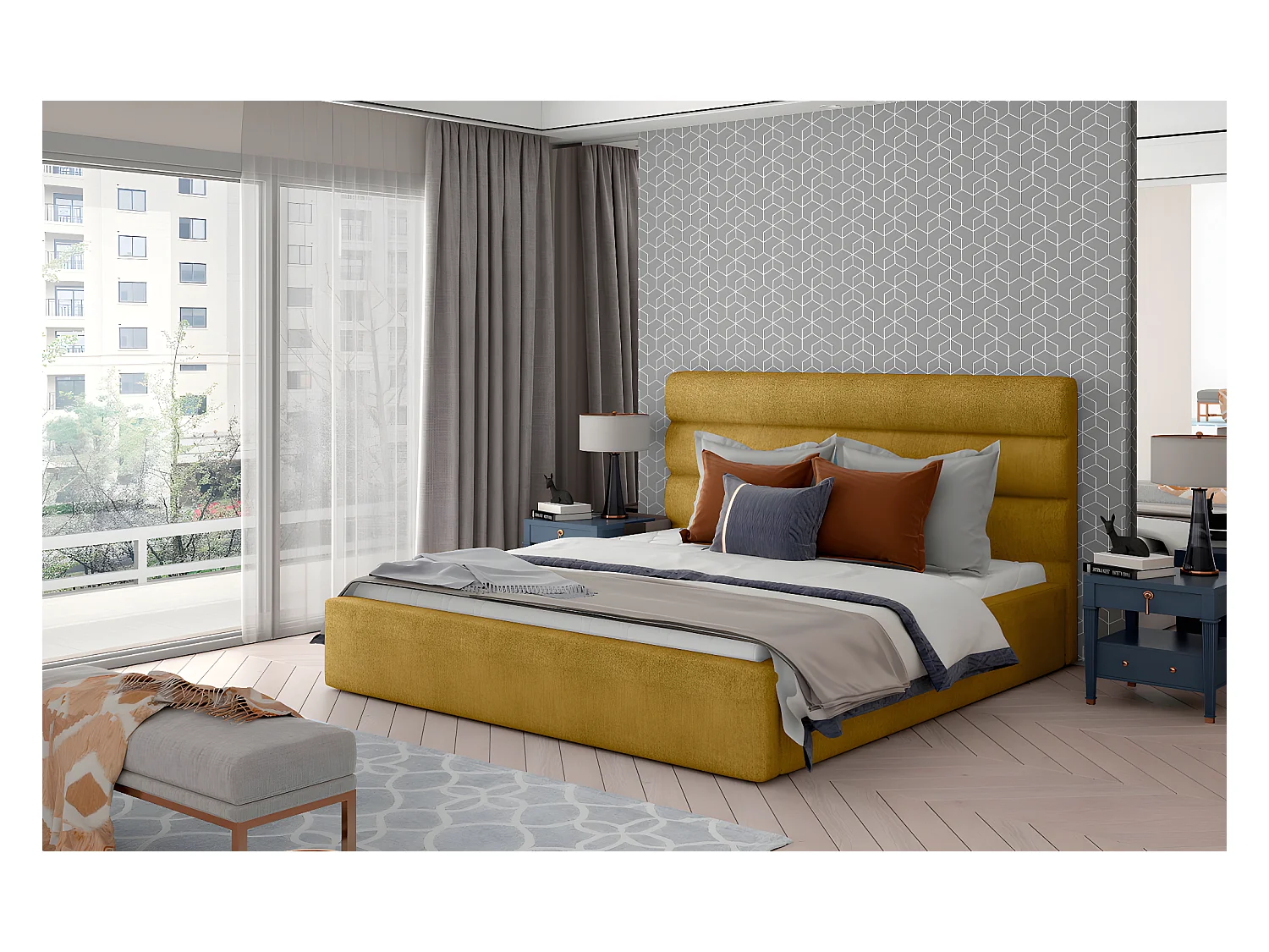 Letto Valia XL (200x200)/Tessuto-Giallo