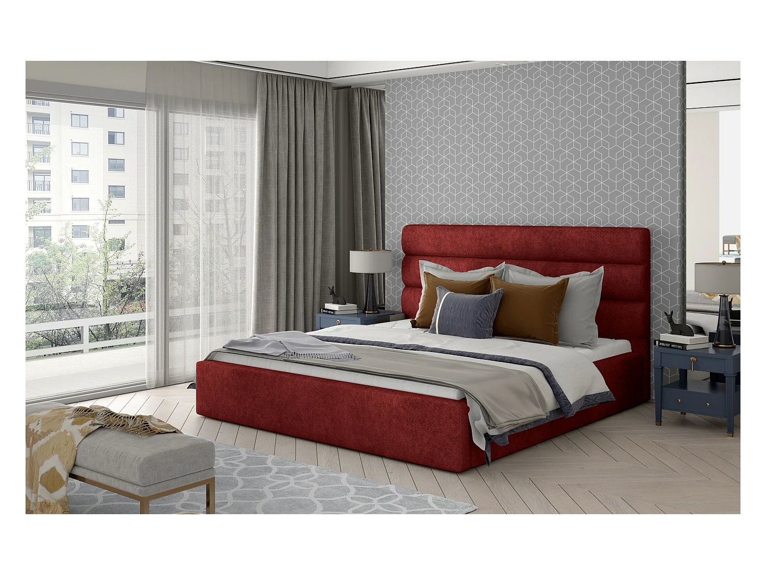 Bett Valia XL (200x200)/Stoffbezug-Rot