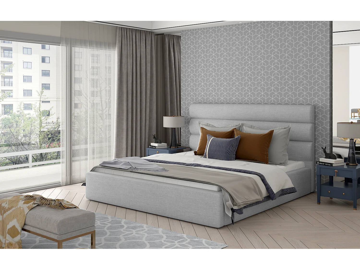 Bett Valia L (180x200)/Stoff-Grau