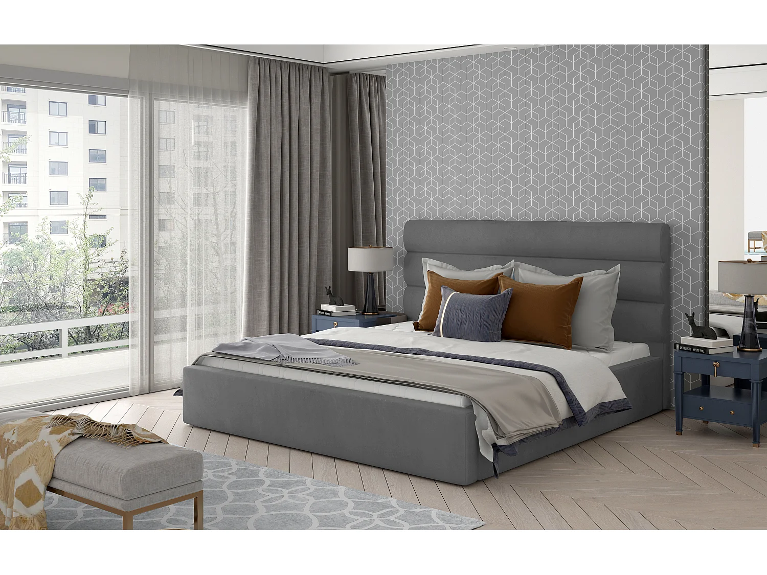 Letto Valia L (180x200)/Tessuto-Grigio