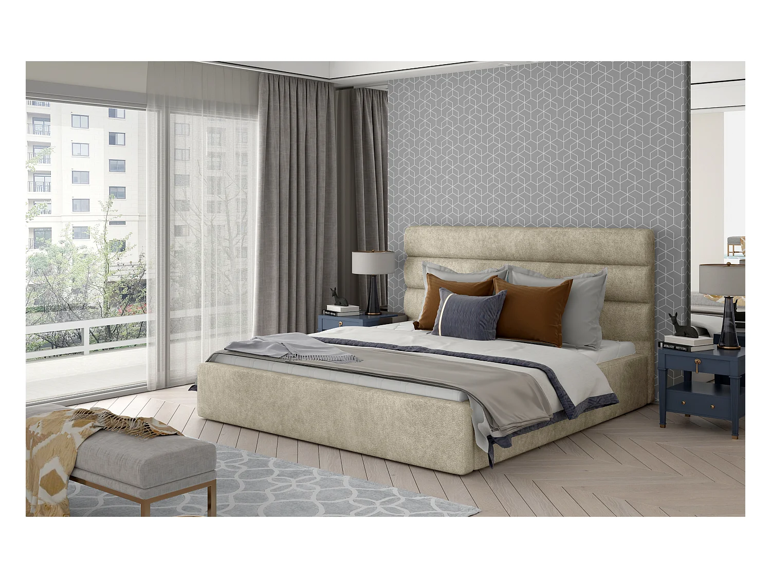 Letto Valia L (180x200)/Tessuto-Beige