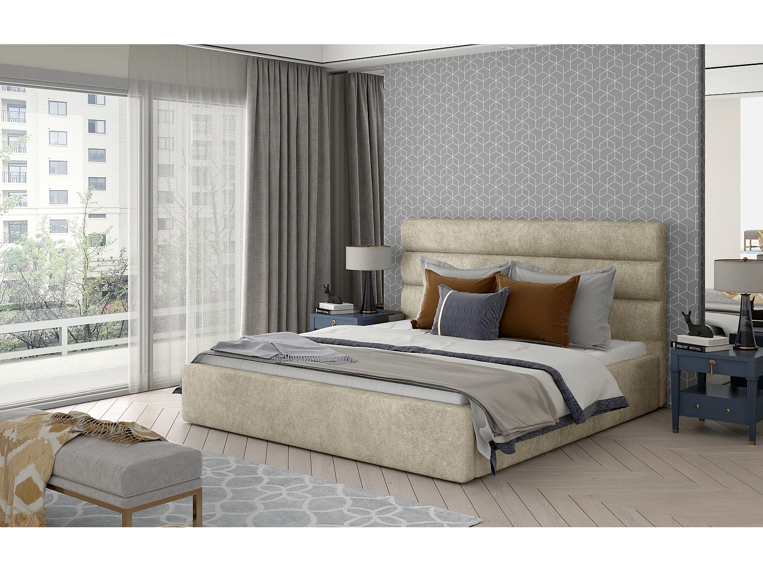 Bett Valia L (180x200)/Stoff-Beige