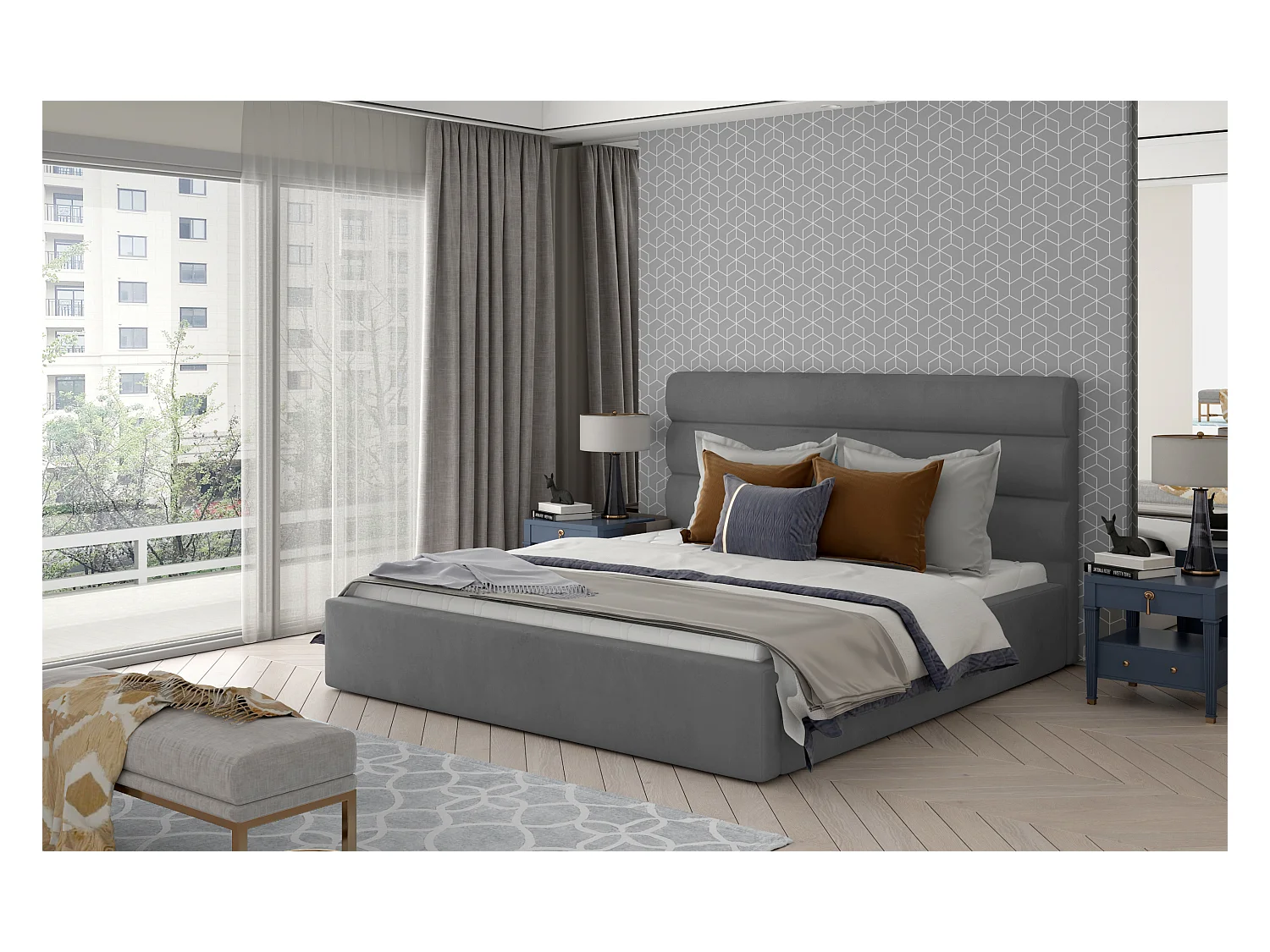 Letto Valia M (160x200)/Tessuto-Grigio