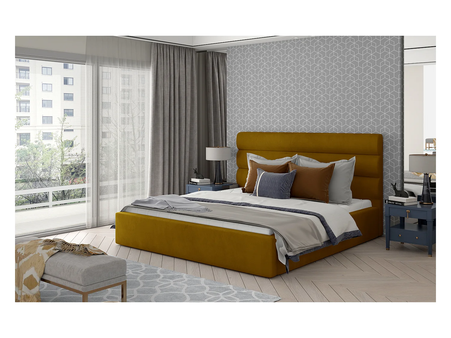 Letto Valia S (140x200)/Tessuto-Giallo