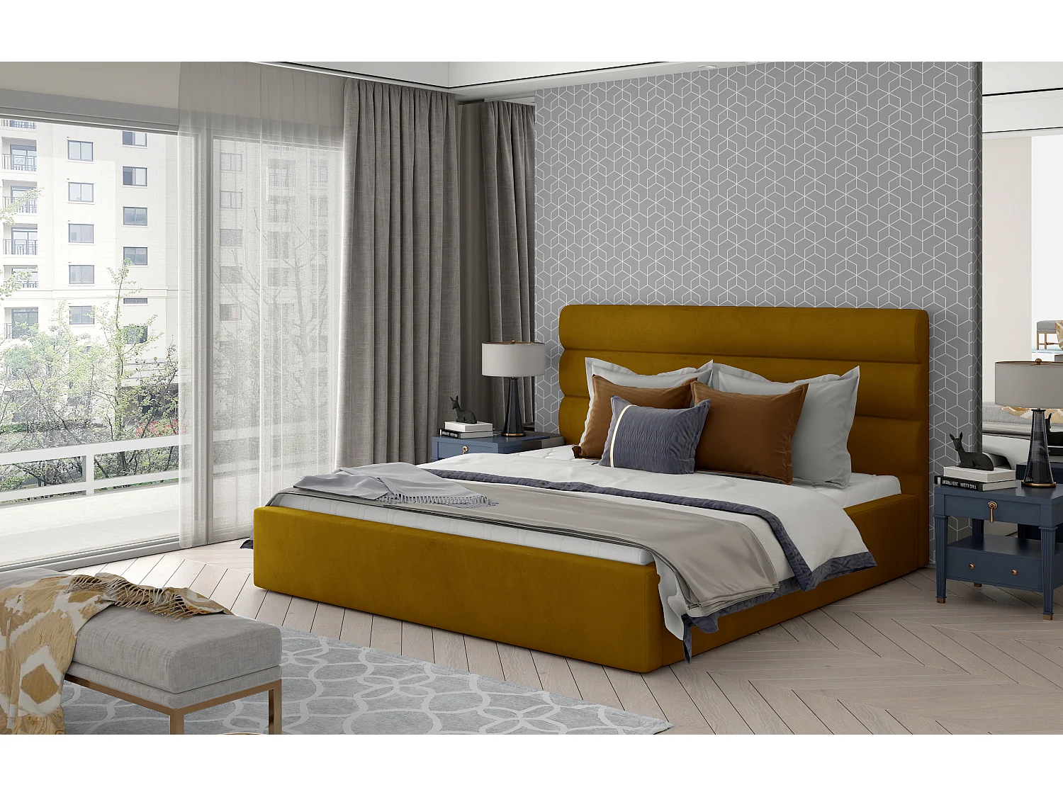 Lit Valia S (140x200)/Tissu-Jaune